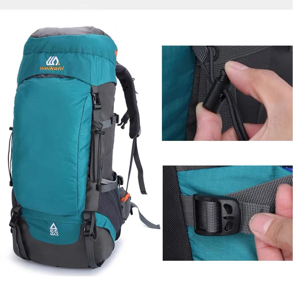 65l Travel Backpack Camping Large Hiking Bag Tourist Rucksack Waterproof Outdoor Sports Climbing Mountaineering Bag Luggage