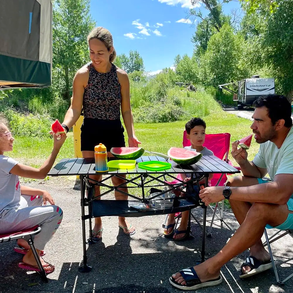 Camp Table Round 2-Tier Folding Table with 4 Cupholders and Carrying Bag for Camping, Beach and More Outdoors
