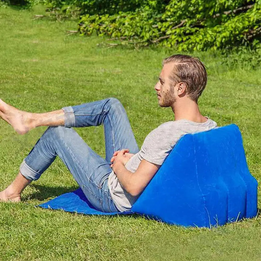 Outdoor Camping Pillow Triangular Cushion PVC Flocking Inflatable Pillow Folding Summer Beach Lying Pillow Travel Equipment Tool
