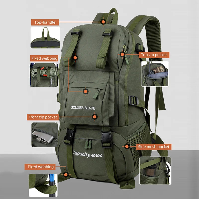 50L Camping Backpack Large Hiking Travel Bags Outdoor Sports Equipment Waterproof Oxford Shoulder Mountain Climbing Rucksack