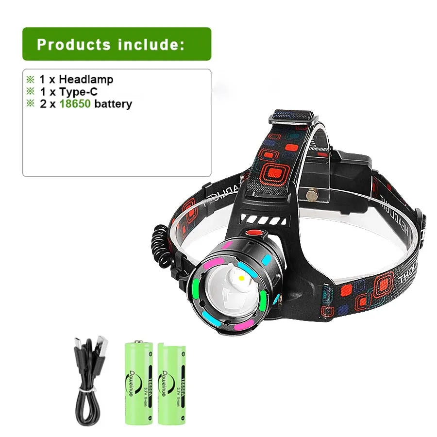 Strong Light LED Headlight 20000000LM Powerful Headlamp Long Shot 4000M Rechargeable Lamp With Fluorescent Light Outdoor Fishing