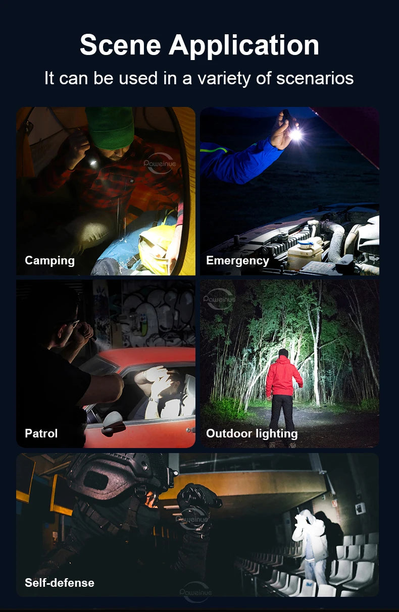 Powerful Flashlights Rechargeable LED Flash Lights Battery Display Hand Lantern Waterproof Lamps Outdoor Adventure Camping Torch