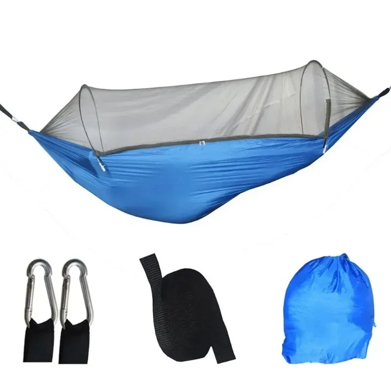 Camping Hammock and Portable Travel Outdoor Hanging Sleeping Hammock with Mosquito Net Single and Double Size Nylon Fabric