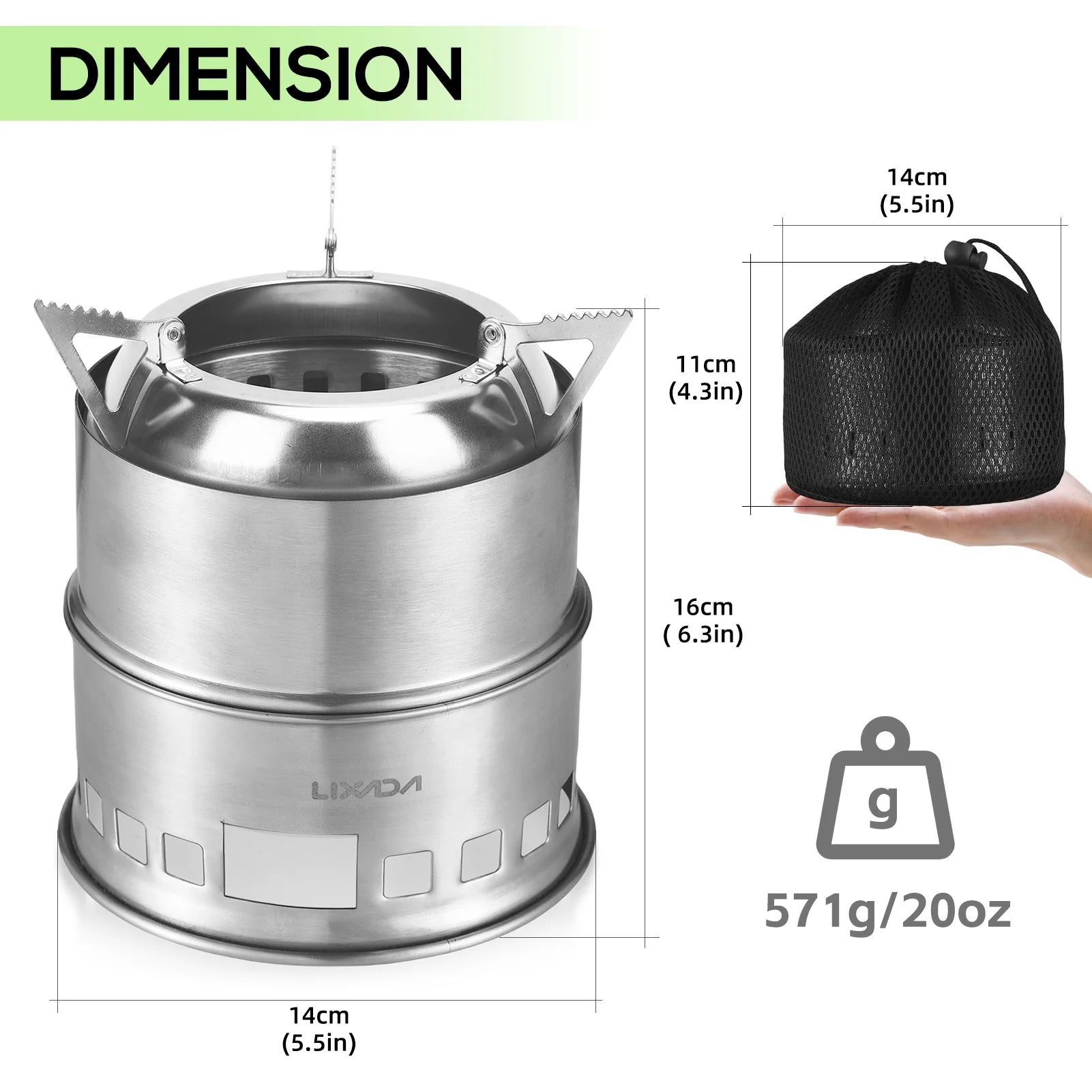 Camping Stove 3-in-1 Portable Stainless Steel Lightweight Wood Gas Solid Fuel Stoves for Outdoor Cooking Picnic BBQ
