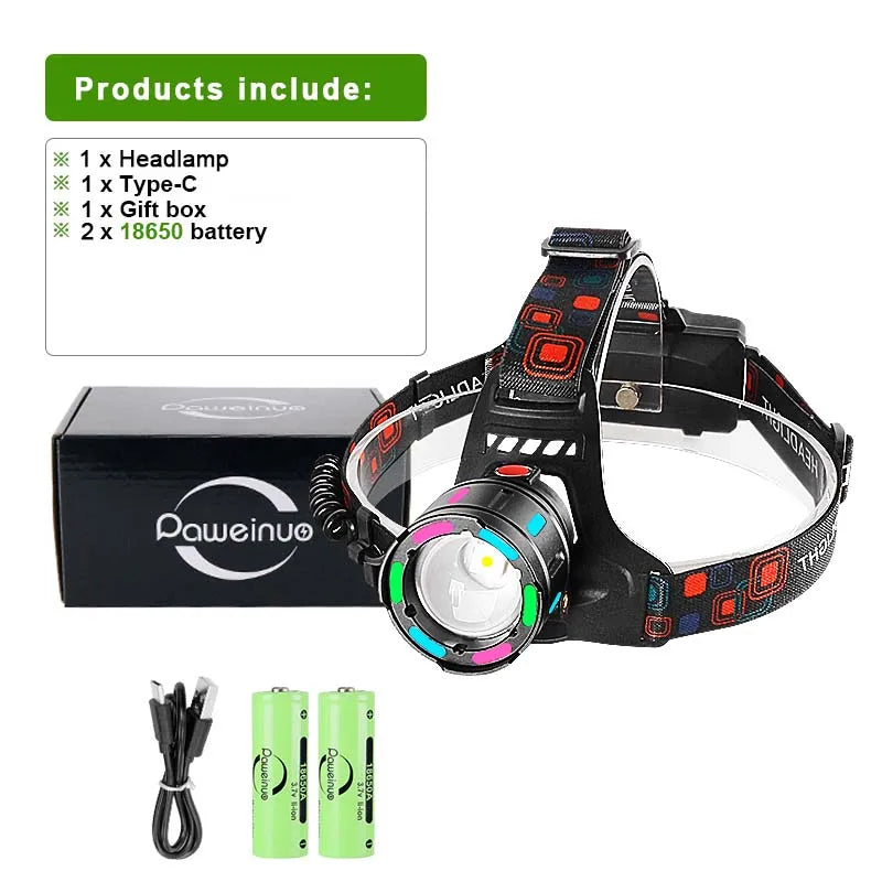 Strong Light LED Headlight 20000000LM Powerful Headlamp Long Shot 4000M Rechargeable Lamp With Fluorescent Light Outdoor Fishing