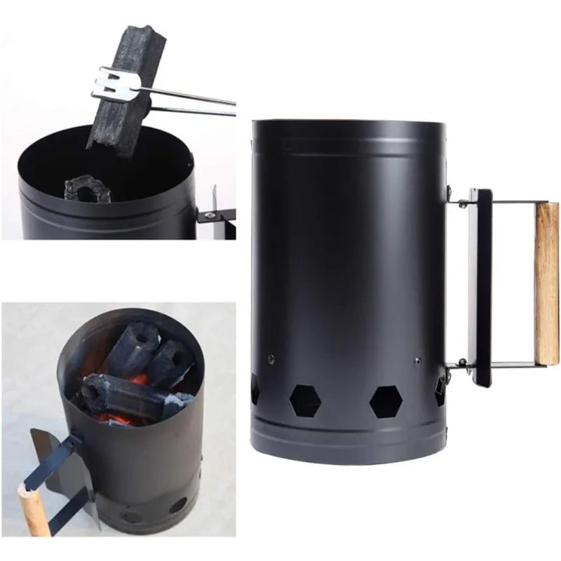 Barbecue Fire Starter Stainless Steel Barbecue Charcoal Burner Portable Handle Ignition Barrel Camping Picnic Cooking Stove Hood