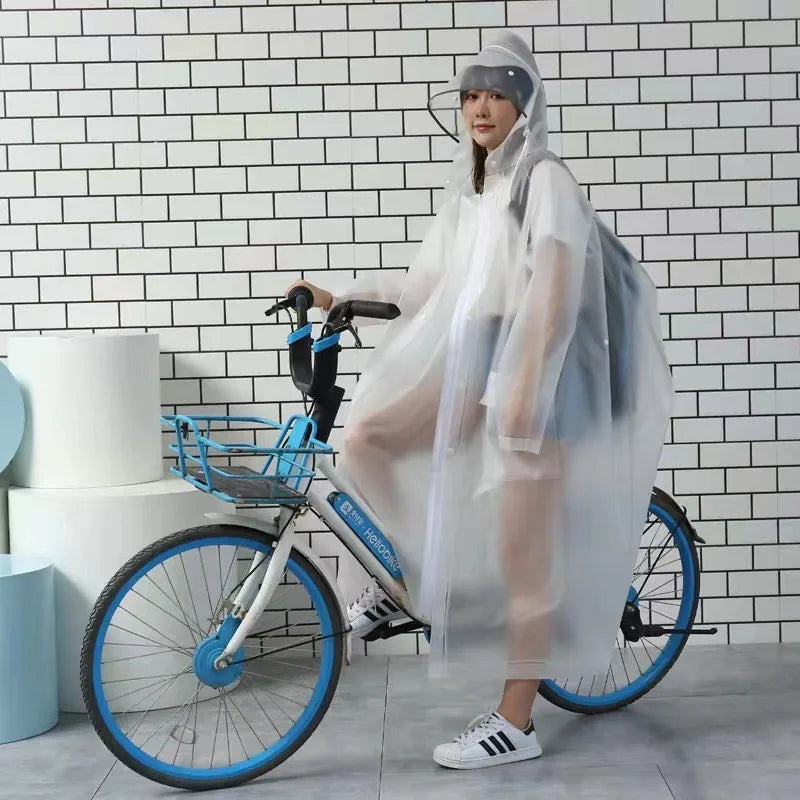 All In One Long Raincoat with Double Brim  Waterproof Poncho for Walking Cycling & Backpacking