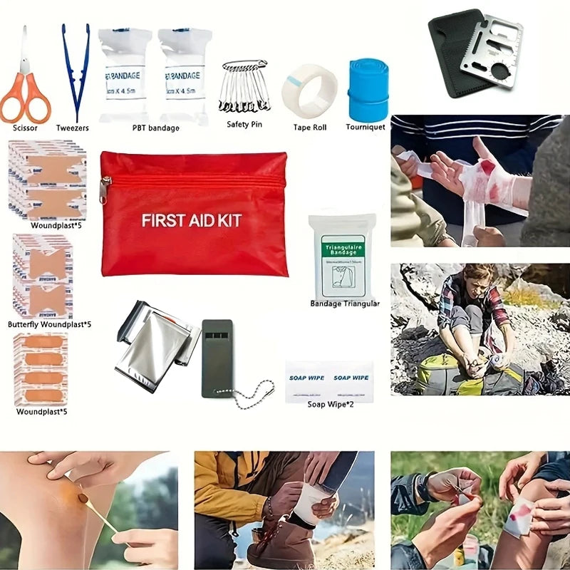 57-in-1 Survival & First Aid Kit: Complete Emergency Gear with Fire Starter for Camping, Fishing & SOS Situations