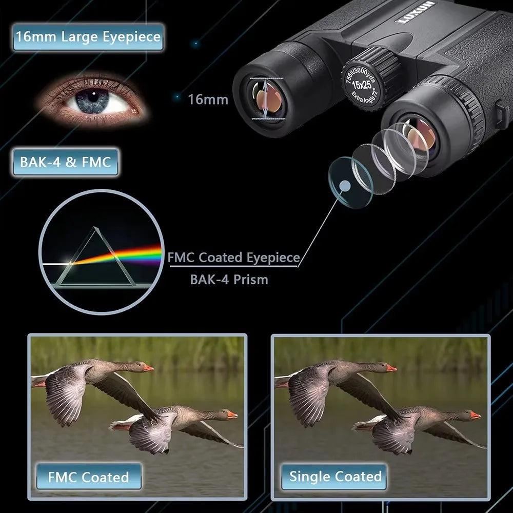 Binoculars 15x25 for Adults Waterproof Durable & Clear Binoculars with Low Light Night Vision for Sightseeing Concerts BirdWatch