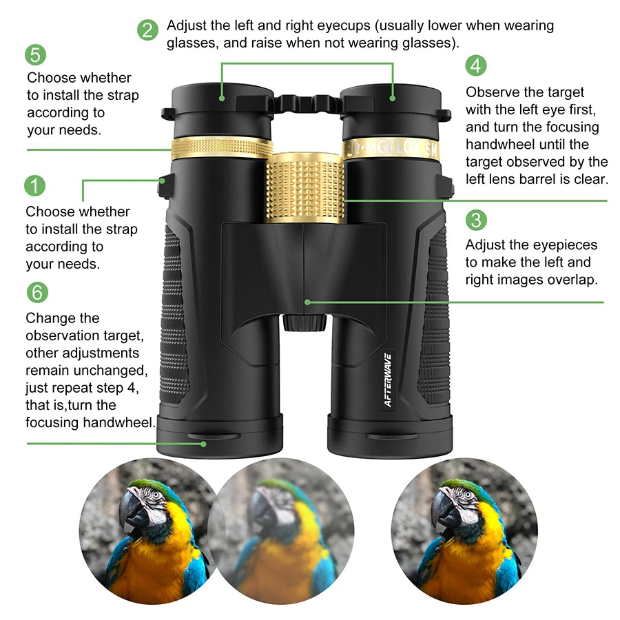 Binoculars 12x42 Metal Wheels with High Definition and High Quality Are Suitable for Hiking, Bird Watching and Concerts