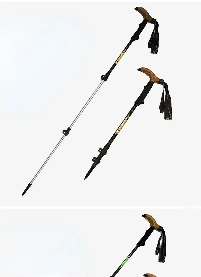 Outdoor Foldable Walking Stick Camping Portable Trekking Poles Adjustable Telescopic Alpenstock For Hiking Mountaineering