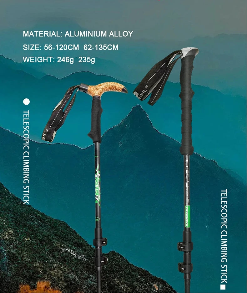 Outdoor Foldable Walking Stick Camping Portable Trekking Poles Adjustable Telescopic Alpenstock For Hiking Mountaineering