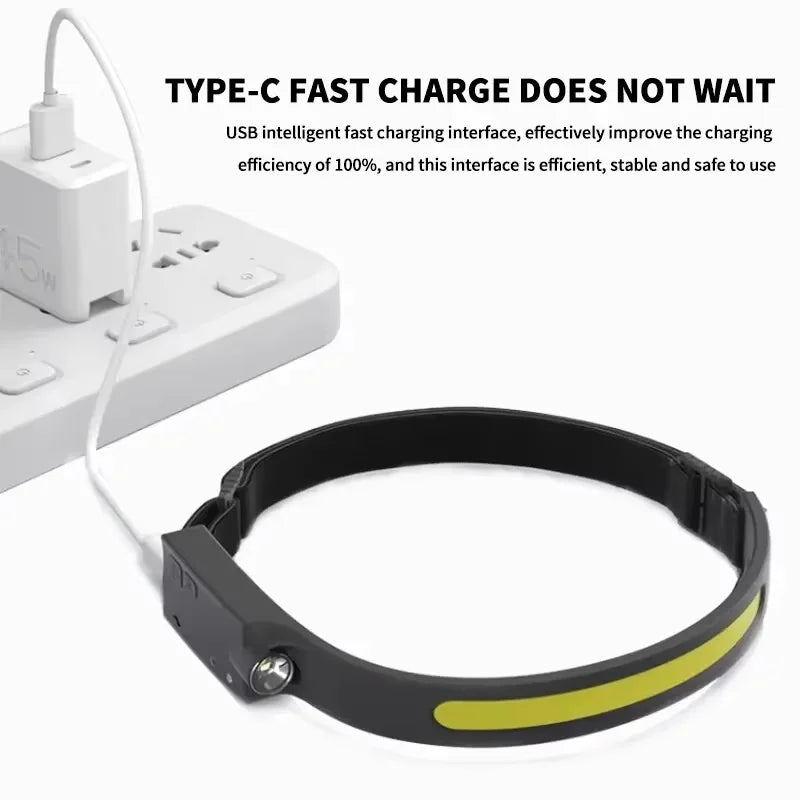 230°Bright Beam Headlamp LED Sensor Head lamp Built-in Battery USB Rechargeable Head Flashlight Outdoor Camping Fishing Headligh