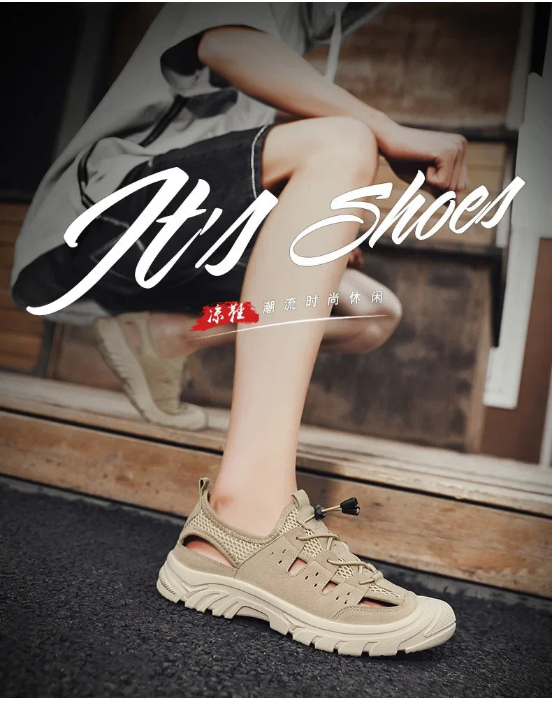 2025 Barefoot Beach Shoes Camping Travel Baotou Sandals Men's Outerwear Trendy Cool Slippers Mesh Quick Drying Sports Sweatproof