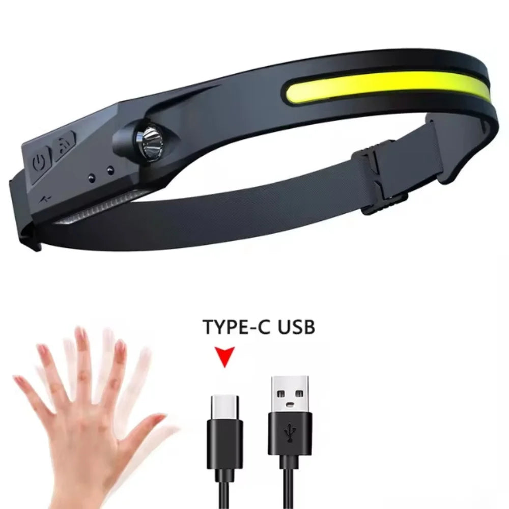230°Bright Beam Headlamp LED Sensor Head lamp Built-in Battery USB Rechargeable Head Flashlight Outdoor Camping Fishing Headligh