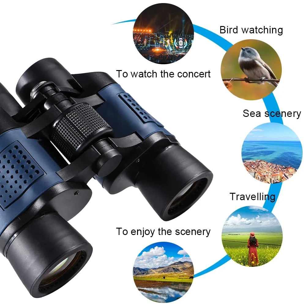 Professional 60x60 BAK4 Optical Binoculars Telescope Long Distance Portable Powerful HD Binocular for Hunting Traveling Outdoor