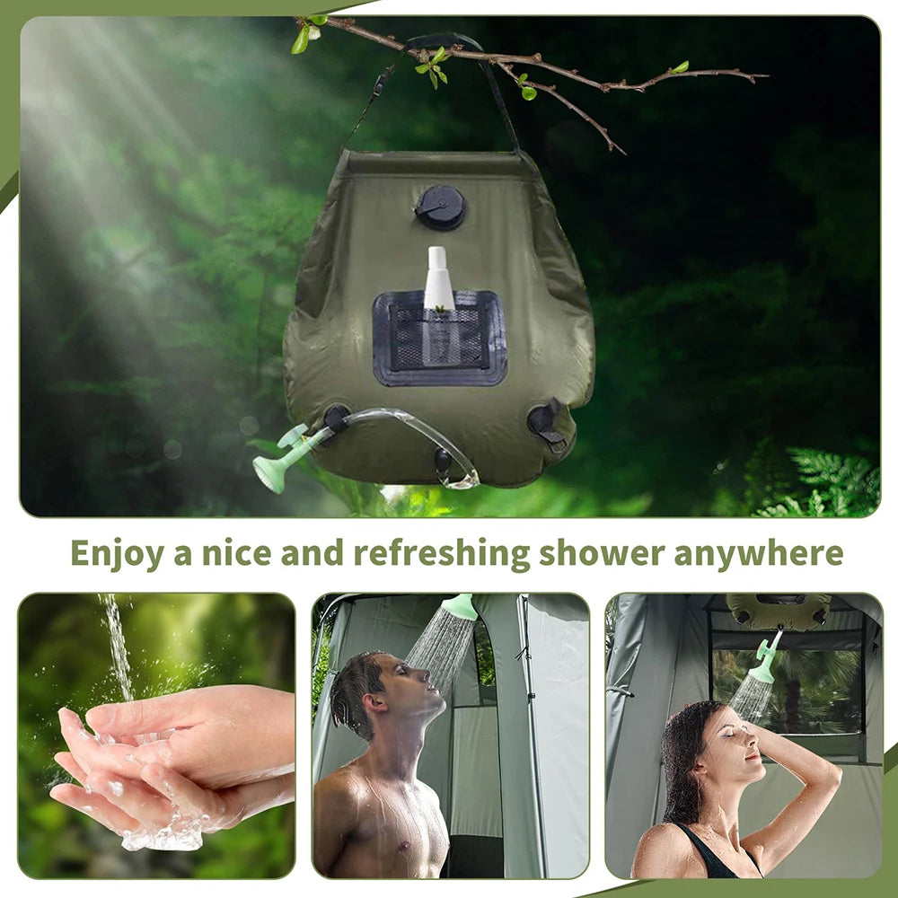 1pcs 20 Liter Portable Solar Heated Camping Shower Bag With Detachable Hose Switch Shower Head Suitable For Camping Trips