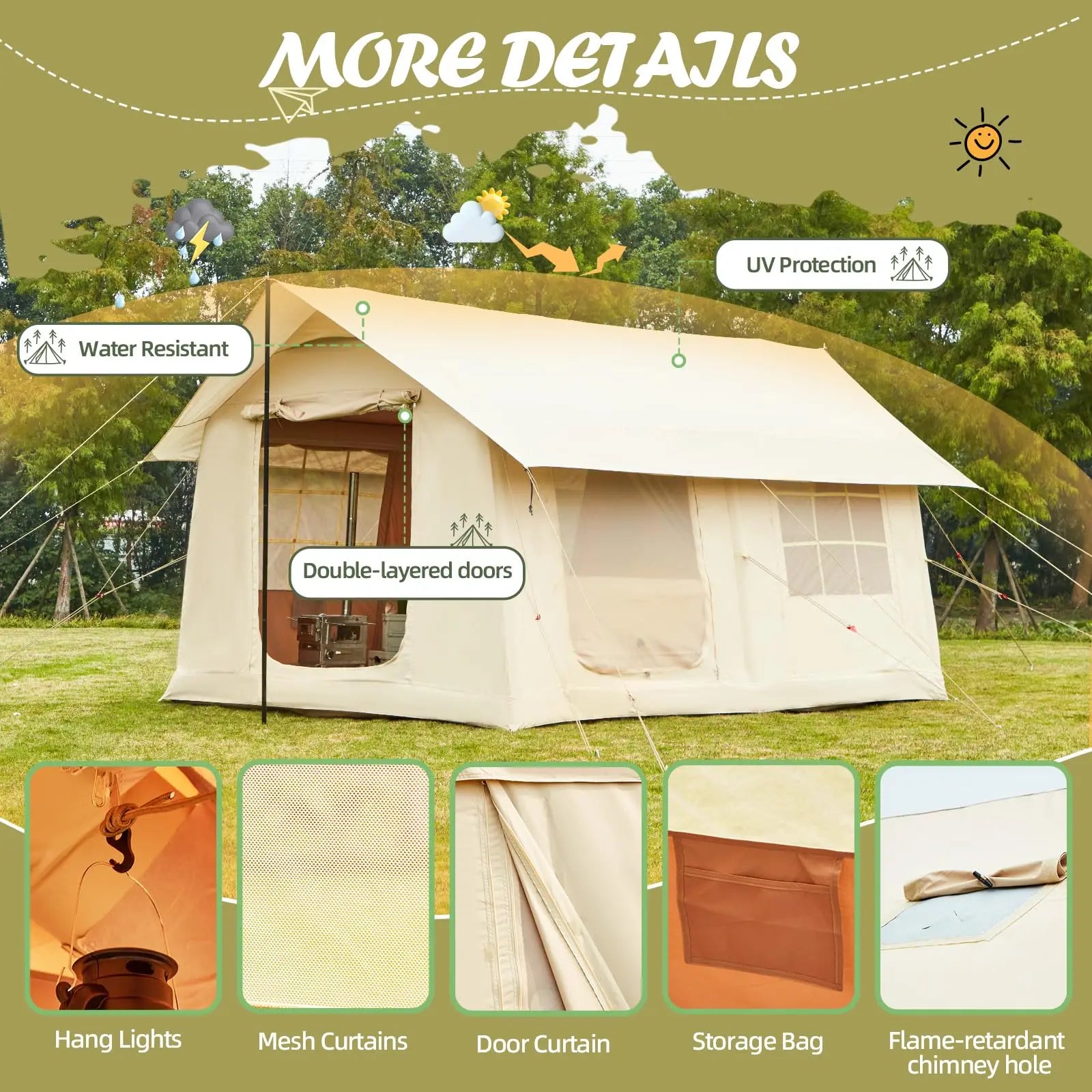 Inflatable Tent for Camping 10-12 People Large Inflatable Tent, Easy Setup 136 sqfts Glamping Tent,4 Season Tents for Camping