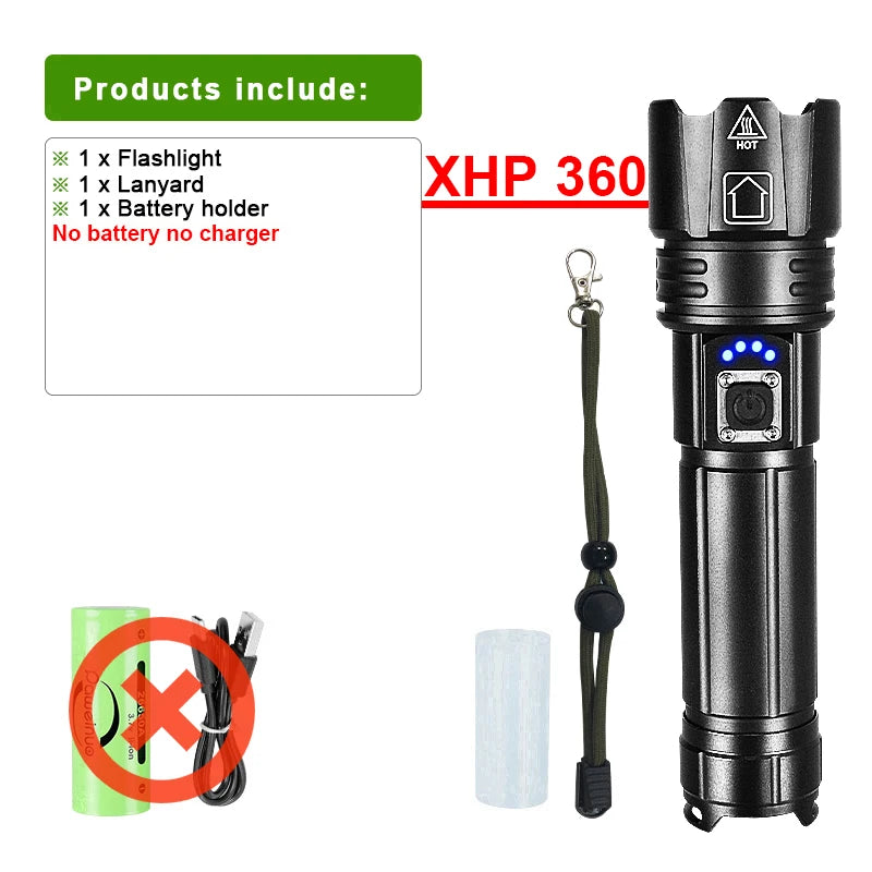 Powerful Flashlights Rechargeable LED Flash Lights Battery Display Hand Lantern Waterproof Lamps Outdoor Adventure Camping Torch