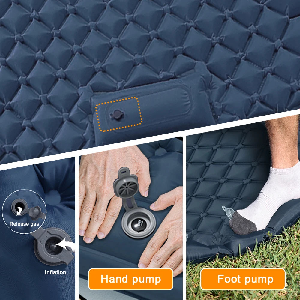 Double Sleeping Pad for Camping Inflatable Mattress with Pillow Outdoor Mat Travel Bed Cushion Built-in Pump 2 Person for Hiking