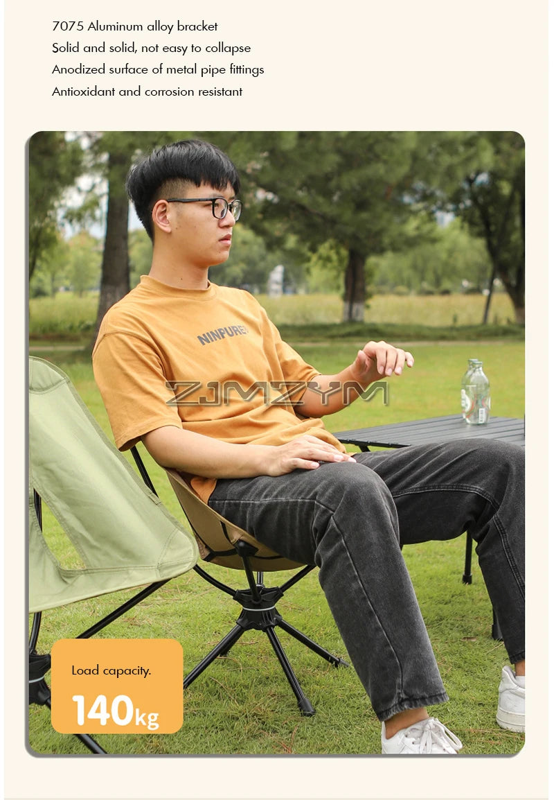 Swivel Portable Camping Chair Compact Collapsible Folding Chair with Carry Bag - Support 140kg - Outdoor Backpacking Chair