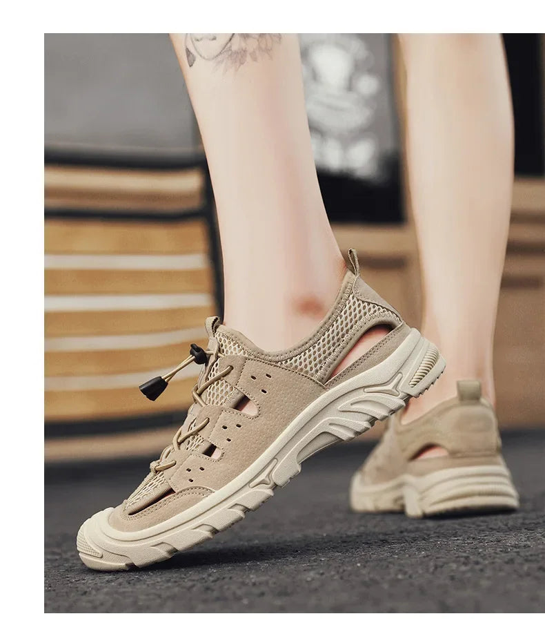 2025 Barefoot Beach Shoes Camping Travel Baotou Sandals Men's Outerwear Trendy Cool Slippers Mesh Quick Drying Sports Sweatproof