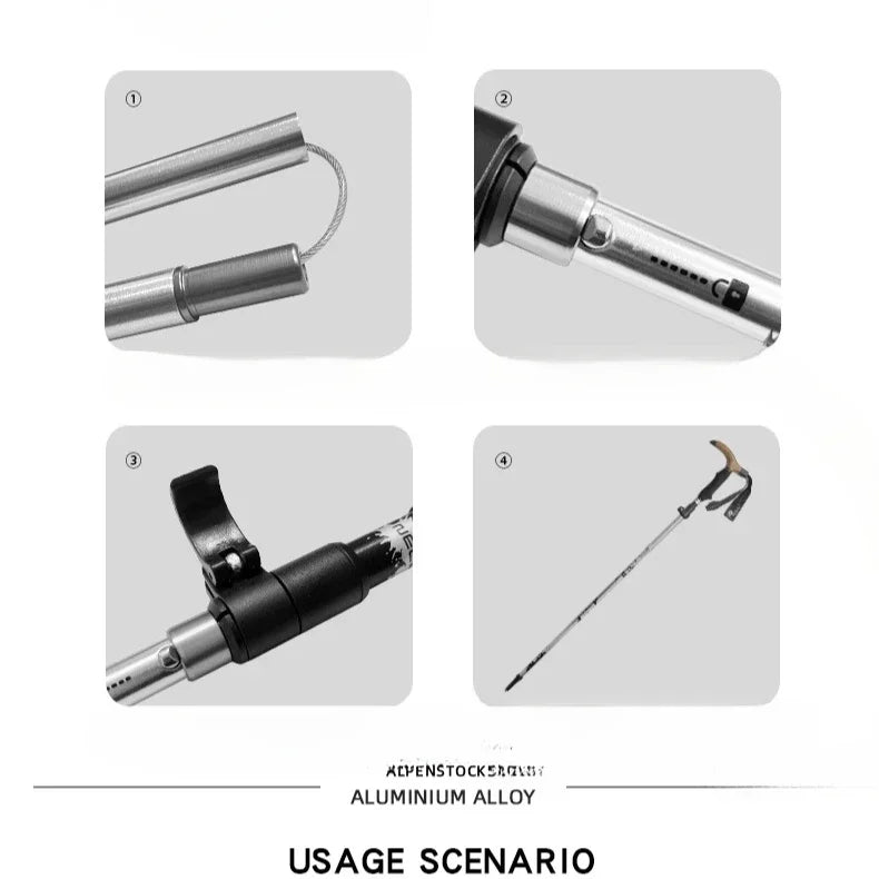 Camping Travel Hiking Stick Walking Cane Folding Walking Sticks Aluminum Alloy Crutches Trekking Cane Stretch Hiking Stick