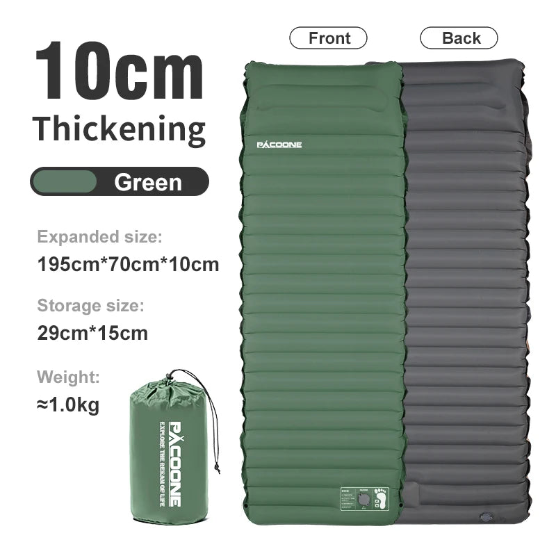 PACOONE 10Cm Thicken Sleeping Pad Ultralight Self-inflating Air Mattress Splicing Bed Beach Picnic Mat Camping Tent Air Cushion