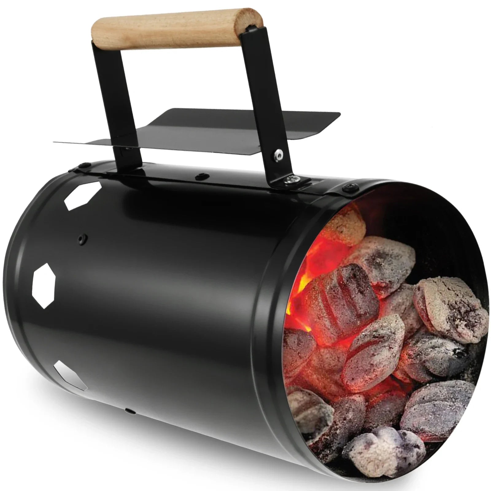 Charcoal Chimney Starter with Wood Handle Rapid BBQ Chimney Starter Fire Briquette Starters Can Canister For Grilling Tool