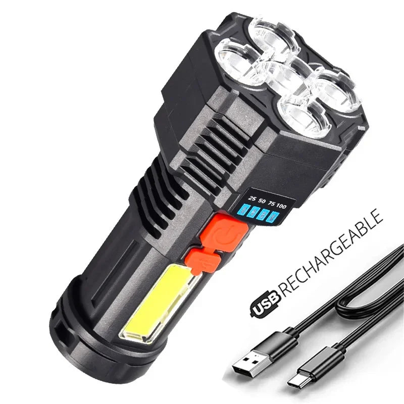 4 LED Lamp Flashlight Powerful Flashlight With COB Side Light 4 Modes USB Rechargeable Torch Camping Adventure Tool Searchlight