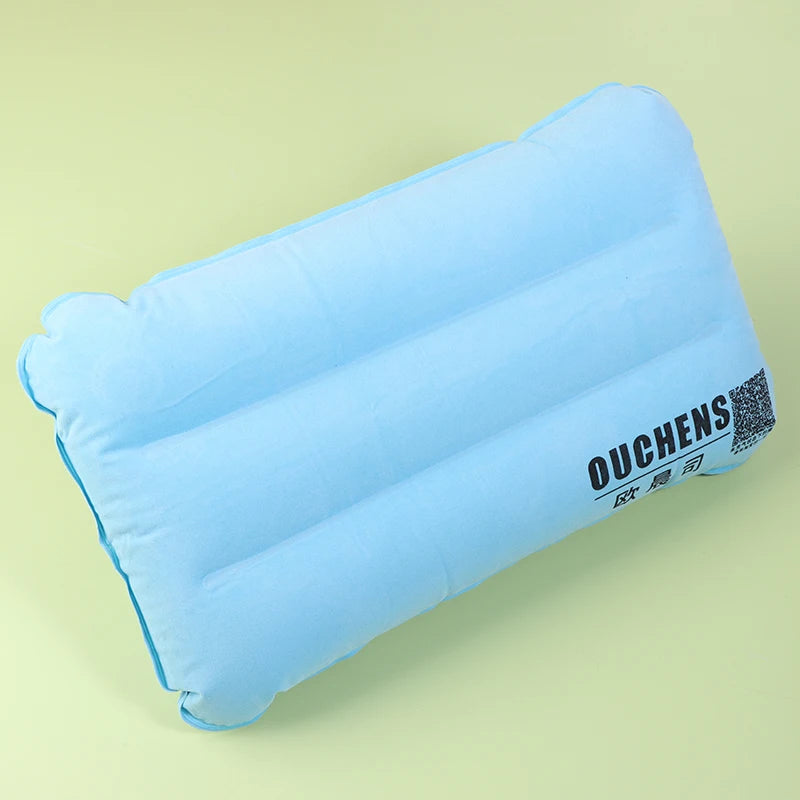 Portable Inflatable Flocking PVC Pillow Camping Sleeping Air Pillow For Travel Outdoor Hiking Flight Foldable Head Rest Pillow