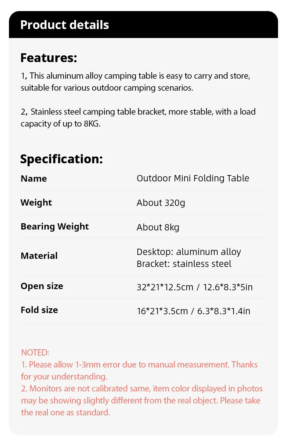 Camping Portable Foldable Table Small Coffee Tables Ultralight Outdoor Hiking Picnic Table MDF Mini Folding Table New