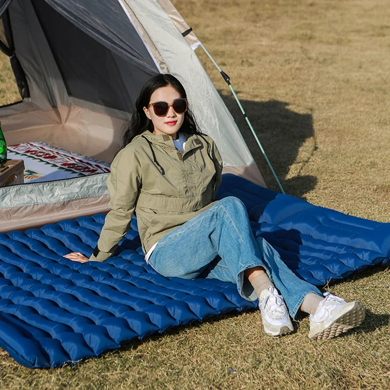 Double Sleeping Pad for Camping Outdoor 2 Persons Travel Bed Air Mat Self-Inflating Mat Sleeping Mattress with Pillow for Hiking