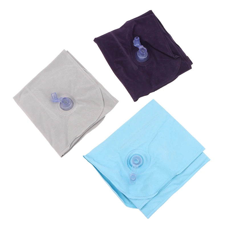 Portable Inflatable Flocking PVC Pillow Camping Sleeping Air Pillow For Travel Outdoor Hiking Flight Foldable Head Rest Pillow