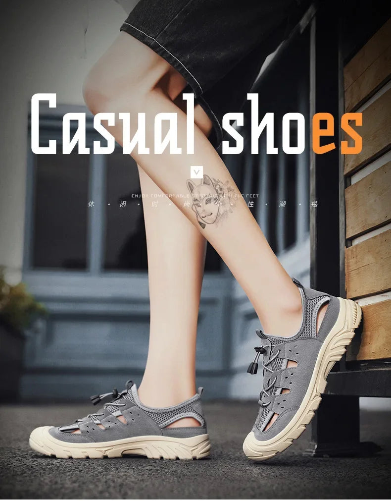 2025 Barefoot Beach Shoes Camping Travel Baotou Sandals Men's Outerwear Trendy Cool Slippers Mesh Quick Drying Sports Sweatproof