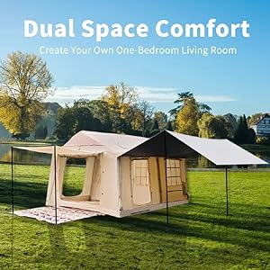 Inflatable Tent for Camping 10-12 People Large Inflatable Tent, Easy Setup 136 sqfts Glamping Tent,4 Season Tents for Camping