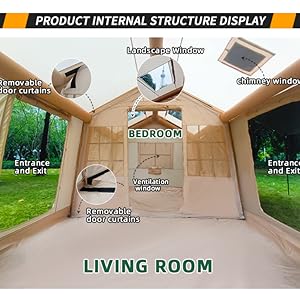 Inflatable Tent for Camping 10-12 People Large Inflatable Tent, Easy Setup 136 sqfts Glamping Tent,4 Season Tents for Camping